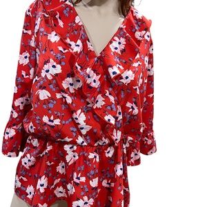 Vero Moda size XL red flower blouse - flared sleeve - elastic waist